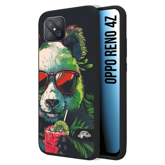 CUSTOMIZZA - Custodia cover nera morbida in tpu compatibile per Oppo Reno 4Z estate disegnata cocktails animali simpatici panda mojito