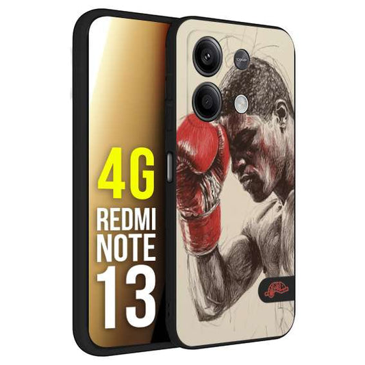 CUSTOMIZZA - Custodia cover nera morbida in tpu compatibile per Xiaomi Redmi Note 13 4G pugilato pugili disegno tattoo guantoni boxer pesi massimi