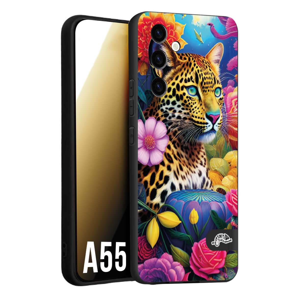 CUSTOMIZZA - Custodia cover nera morbida in tpu compatibile per Samsung A55 5G astratti donna flower fantasia leopardo ghepardo animali colorati