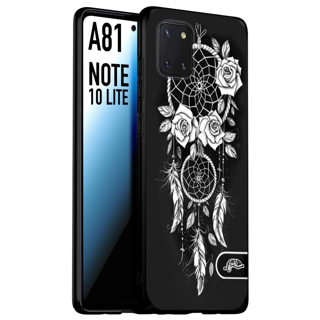 CUSTOMIZZA - Custodia cover nera morbida in tpu compatibile per Samsung A81 - Note 10 Lite acchiappasogni dreamcatcher black and white bianco a rilievo disegnato tattoo tatuaggio