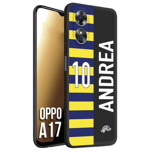 CUSTOMIZZA - Custodia cover nera morbida in tpu compatibile per Oppo A17 personalizzata calcio football nome e numero calciatori giallo blu