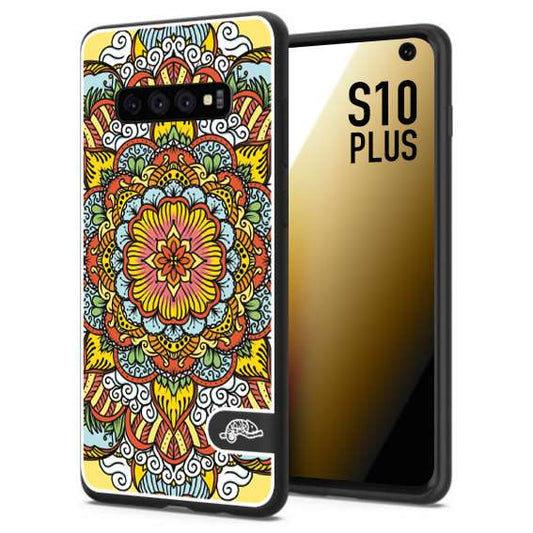 CUSTOMIZZA - Custodia cover nera morbida in tpu compatibile per Samsung S10 PLUS mandala colorato fiore nuvole arancione