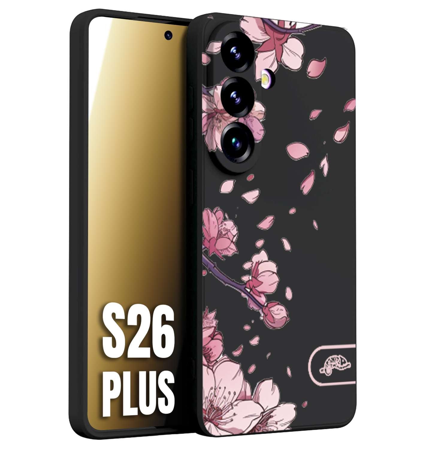 CUSTOMIZZA - Custodia cover nera morbida in tpu compatibile per Samsung S26 PLUS giapponese fiori di ciliegio in fiore a rilievo disegnata tattoo