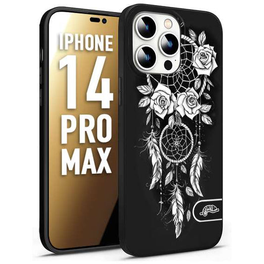 CUSTOMIZZA - Custodia cover nera morbida in tpu compatibile per iPhone 14 PRO MAX acchiappasogni dreamcatcher black and white bianco a rilievo disegnato tattoo tatuaggio