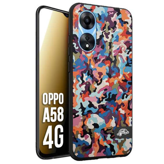 CUSTOMIZZA - Custodia cover nera morbida in tpu compatibile per Oppo A58 4G camouflage mimetico militare moderno blu arancio rosa