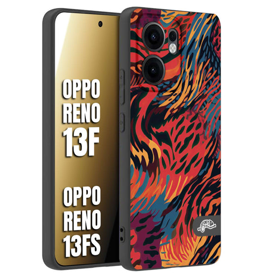 CUSTOMIZZA - Custodia cover nera morbida in tpu compatibile per Oppo Reno 13 F leopardato maculato tigrato colorata fiamme rossa blu arancione