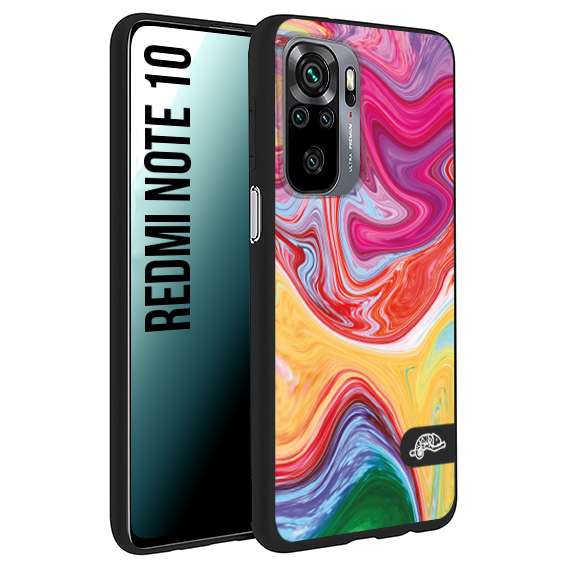 CUSTOMIZZA - Custodia cover nera morbida in tpu compatibile per Xiaomi Redmi Note 10 colorata fantasia vortice marmo onde verde fucsia gialla