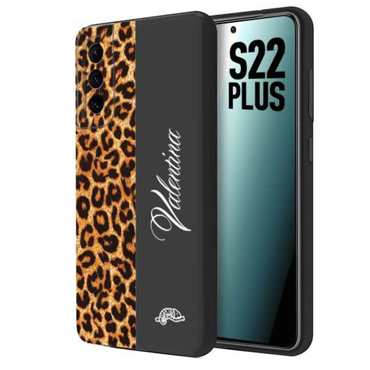 CUSTOMIZZA - Custodia cover nera morbida in tpu compatibile per Samsung S22 PLUS custom nome scritta leopardato maculato donna marrone leopard