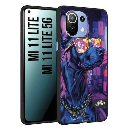 CUSTOMIZZA - Custodia cover nera morbida in tpu compatibile per Xiaomi Mi 11 Lite / Mi 11 Lite 5G animali cyberpunk dobermann cane street dog fucsia blu night