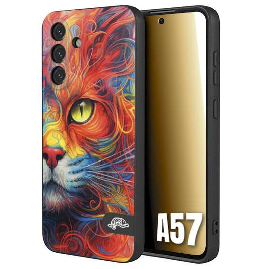CUSTOMIZZA - Custodia cover nera morbida in tpu compatibile per Samsung A57 animali color cat gatto viso colori vibranti disegnato schizzo
