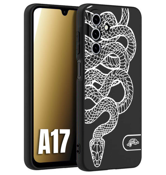 CUSTOMIZZA - Custodia cover nera morbida in tpu compatibile per Samsung A17 serpente snake bianco a rilievo disegnato tattoo tatuaggio