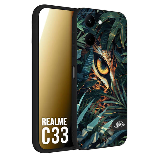 CUSTOMIZZA - Custodia cover nera morbida in tpu compatibile per Realme C33 animali color giungla tropicale occhio di giaguaro felino disegnato