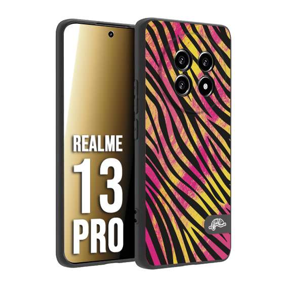CUSTOMIZZA - Custodia cover nera morbida in tpu compatibile per Realme 13 PRO zebrata maculata a rilievo soft touch donna fucsia gialla