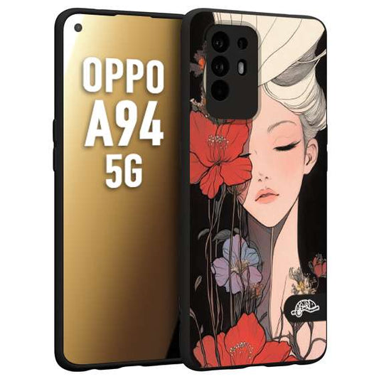 CUSTOMIZZA - Custodia cover nera morbida in tpu compatibile per Oppo A94 5G woman flower Fantasia Floreale Design Donna e Fiori, Retro Artistico