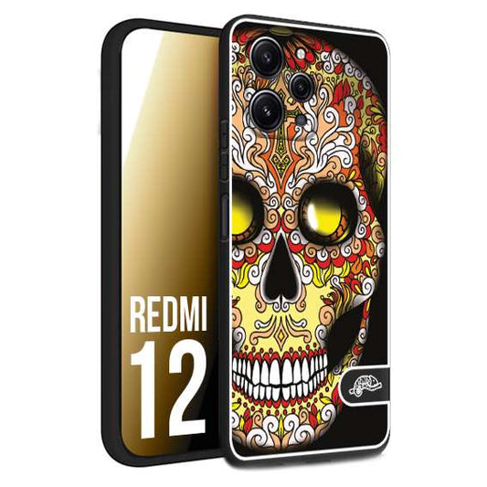 CUSTOMIZZA - Custodia cover nera morbida in tpu compatibile per Xiaomi Redmi 12 teschio messicano Mexican skull giallo rosso arancio