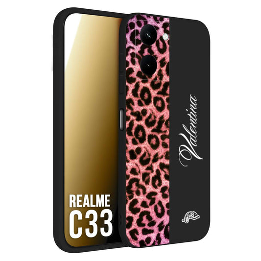 CUSTOMIZZA - Custodia cover nera morbida in tpu compatibile per Oppo Realme C33 leopardato rosa fucsia personalizzata nome iniziali