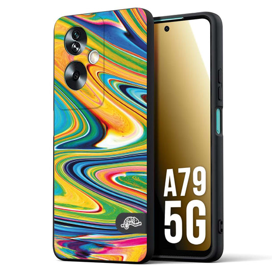 CUSTOMIZZA - Custodia cover nera morbida in tpu compatibile per Oppo A79 5G colorata fantasia vortice marmo arcobaleno gialla verde blu