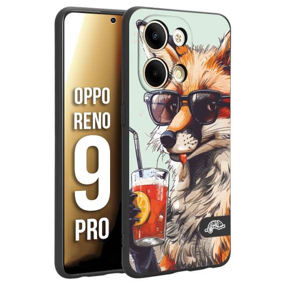 CUSTOMIZZA - Custodia cover nera morbida in tpu compatibile per Oppo Reno 9 PRO estate disegnata cocktails animali simpatici fox volpe negroni