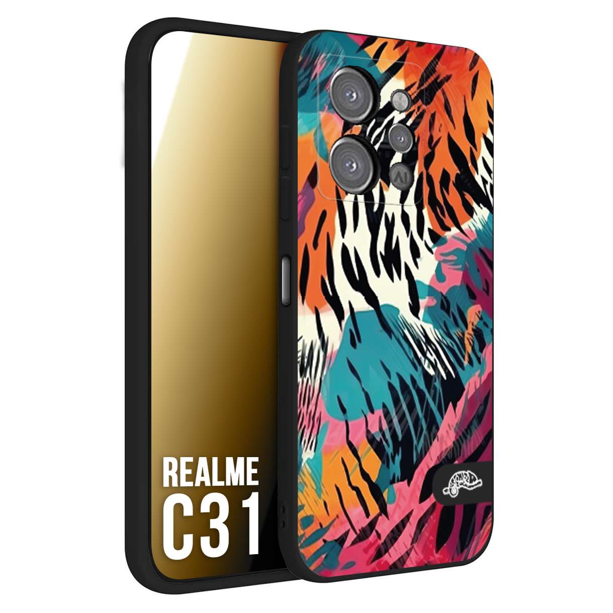 CUSTOMIZZA - Custodia cover nera morbida in tpu compatibile per Oppo Realme C31 leopardato maculato tigrato tiger colorata summer color