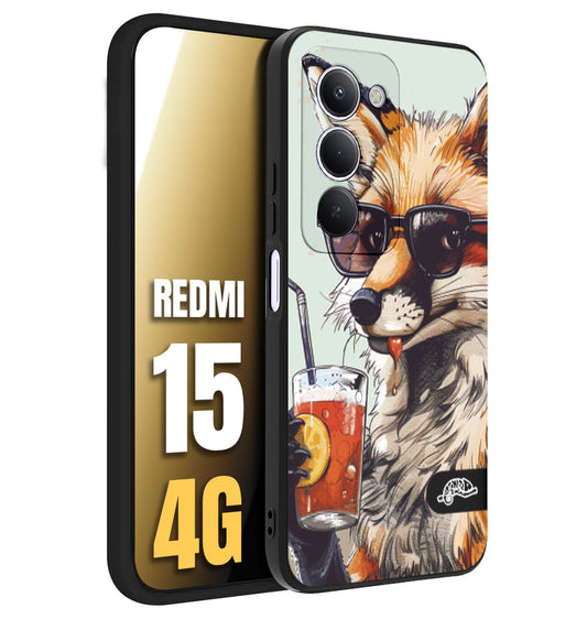 CUSTOMIZZA - Custodia cover nera morbida in tpu compatibile per Xiaomi Redmi 15 4G estate disegnata cocktails animali simpatici fox volpe negroni