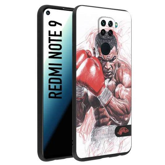 CUSTOMIZZA - Custodia cover nera morbida in tpu compatibile per Xiaomi Redmi Note 9 pugilato pugili disegno tattoo guantoni boxer pesi massimi iron mike