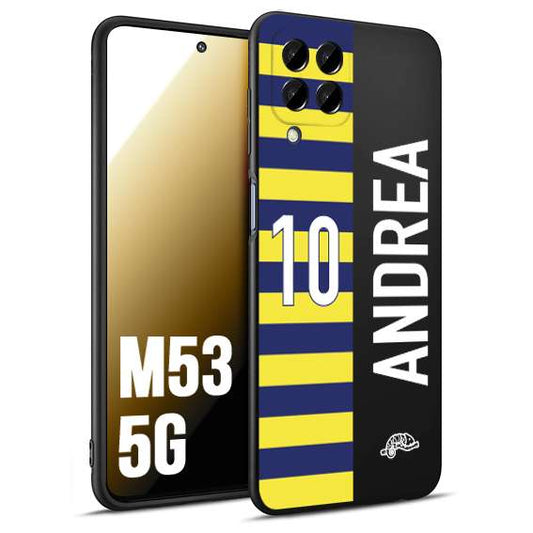 CUSTOMIZZA - Custodia cover nera morbida in tpu compatibile per Samsung M53 5G personalizzata calcio football nome e numero calciatori giallo blu