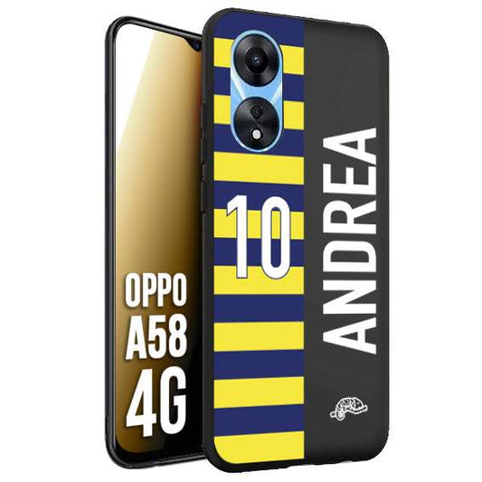 CUSTOMIZZA - Custodia cover nera morbida in tpu compatibile per Oppo A58 4G personalizzata calcio football nome e numero calciatori giallo blu