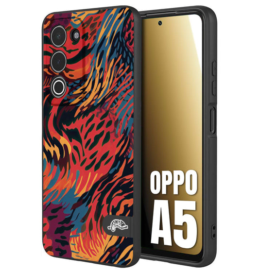 CUSTOMIZZA - Custodia cover nera morbida in tpu compatibile per Oppo A5 leopardato maculato tigrato colorata fiamme rossa blu arancione