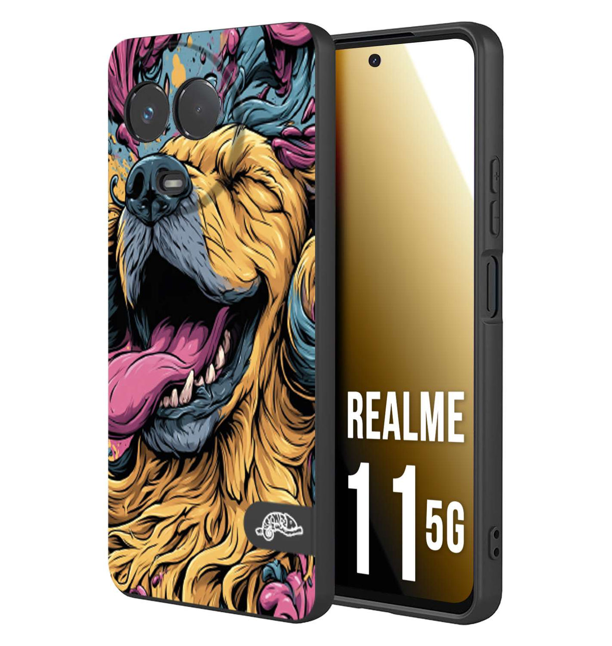 CUSTOMIZZA - Custodia cover nera morbida in tpu compatibile per Realme 11 5G Golden Retriever illustrazione cane pop art cane street art cartone animato