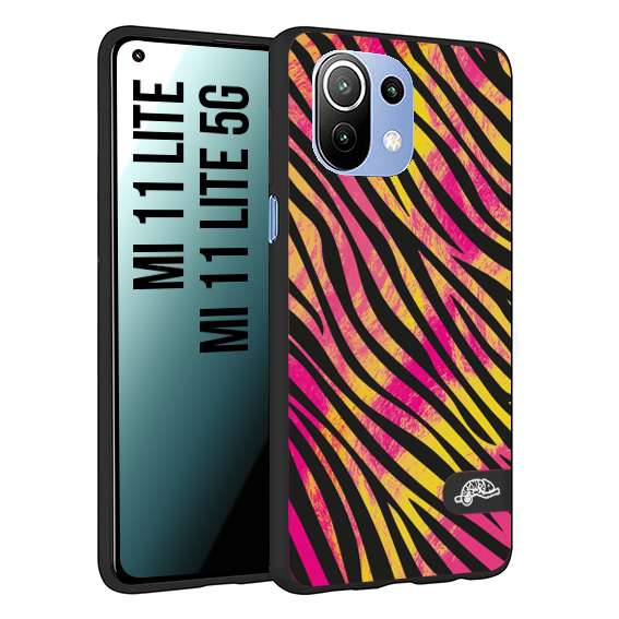 CUSTOMIZZA - Custodia cover nera morbida in tpu compatibile per Xiaomi Mi 11 Lite / Mi 11 Lite 5G zebrata maculata a rilievo soft touch donna fucsia gialla