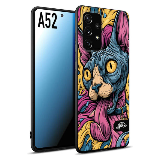 CUSTOMIZZA - Custodia cover nera morbida in tpu compatibile per Samsung A52 Sphynx Colorato Pop Art Psichedelico Gatto Blu Rosa Giallo Artistica Fantasy