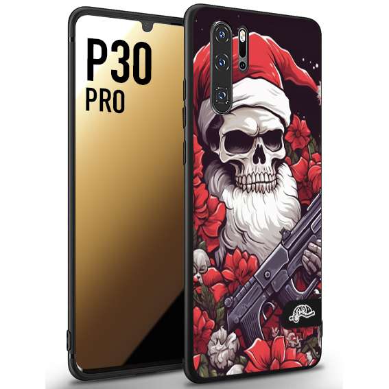 CUSTOMIZZA - Custodia cover nera morbida in tpu compatibile per Huawei P30 PRO teschio natale santa claus fiori tattoo disegnato