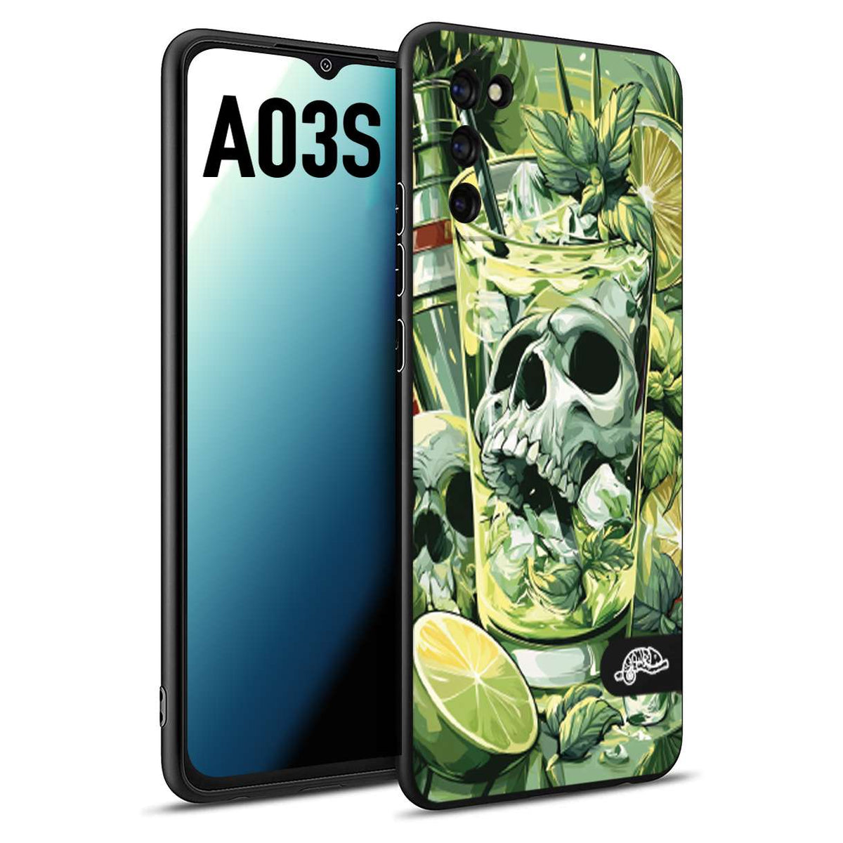CUSTOMIZZA - Custodia cover nera morbida in tpu compatibile per Samsung A03S Mojito cocktail teschio illustrazione drink lime menta ghiacci tropicale street art