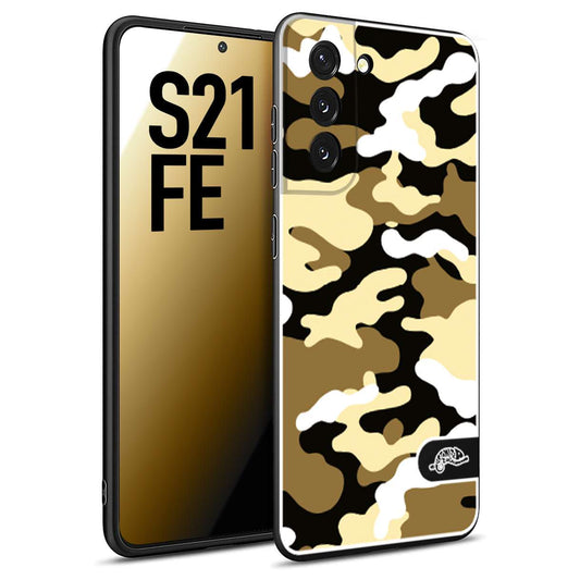 CUSTOMIZZA - Custodia cover nera morbida in tpu compatibile per Samsung S21 FE camouflage mimetico militare giallo desert brown