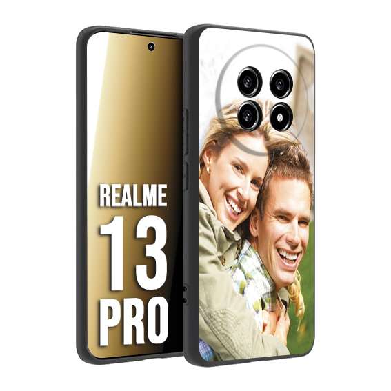 CUSTOMIZZA - Custodia cover nera morbida in tpu compatibile per Realme 13 PRO personalizzata con foto immagine scritta a piacere