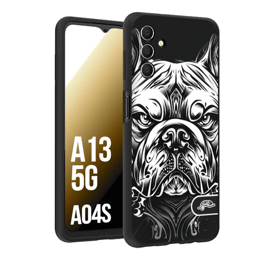 CUSTOMIZZA - Custodia cover nera morbida in tpu compatibile per Samsung A04S - A13 5G bulldog bianco a rilievo disegnato tattoo tatuaggio