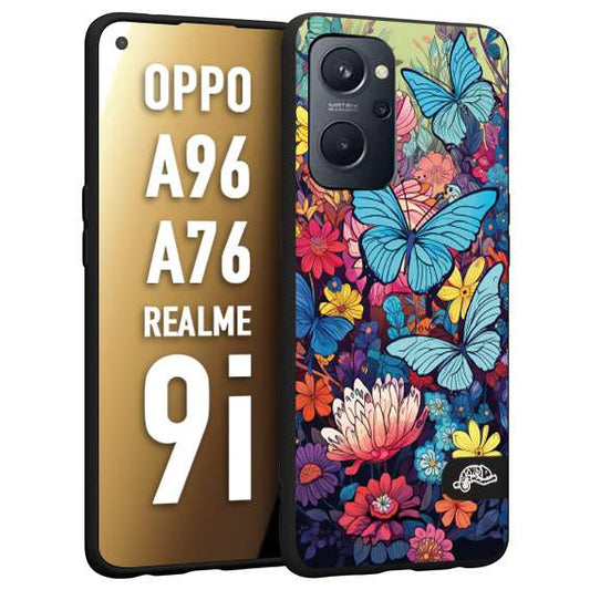 CUSTOMIZZA - Custodia cover nera morbida in tpu compatibile per Oppo Realme C31 farfalle butterfly moderno donna disegnate gialla blu rosa