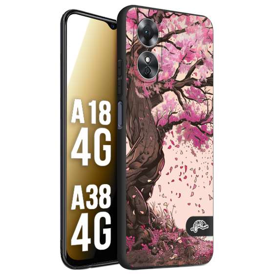 CUSTOMIZZA - Custodia cover nera morbida in tpu compatibile per Oppo A18 4G - A38 4G giapponese colori morbidi fiori di ciliegio rosa disegnata