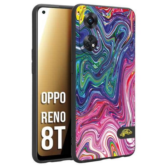 CUSTOMIZZA - Custodia cover nera morbida in tpu compatibile per Oppo Reno 8T colorata fantasia vortice marmo arcobaleno rosa blu fucsia