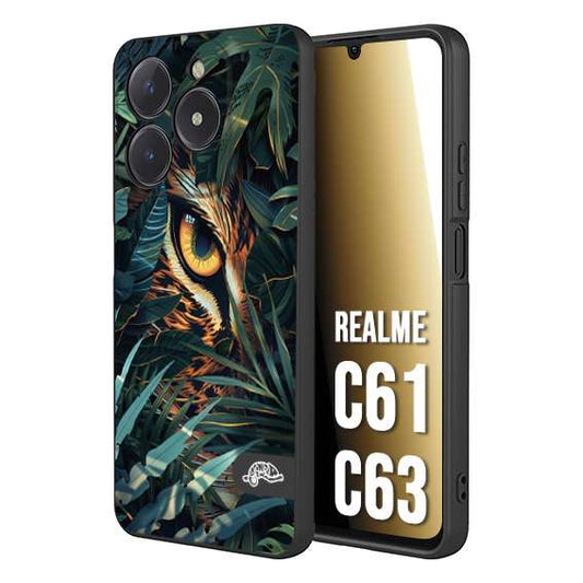 CUSTOMIZZA - Custodia cover nera morbida in tpu compatibile per Oppo C61 - C63 animali color giungla tropicale occhio di giaguaro felino disegnato