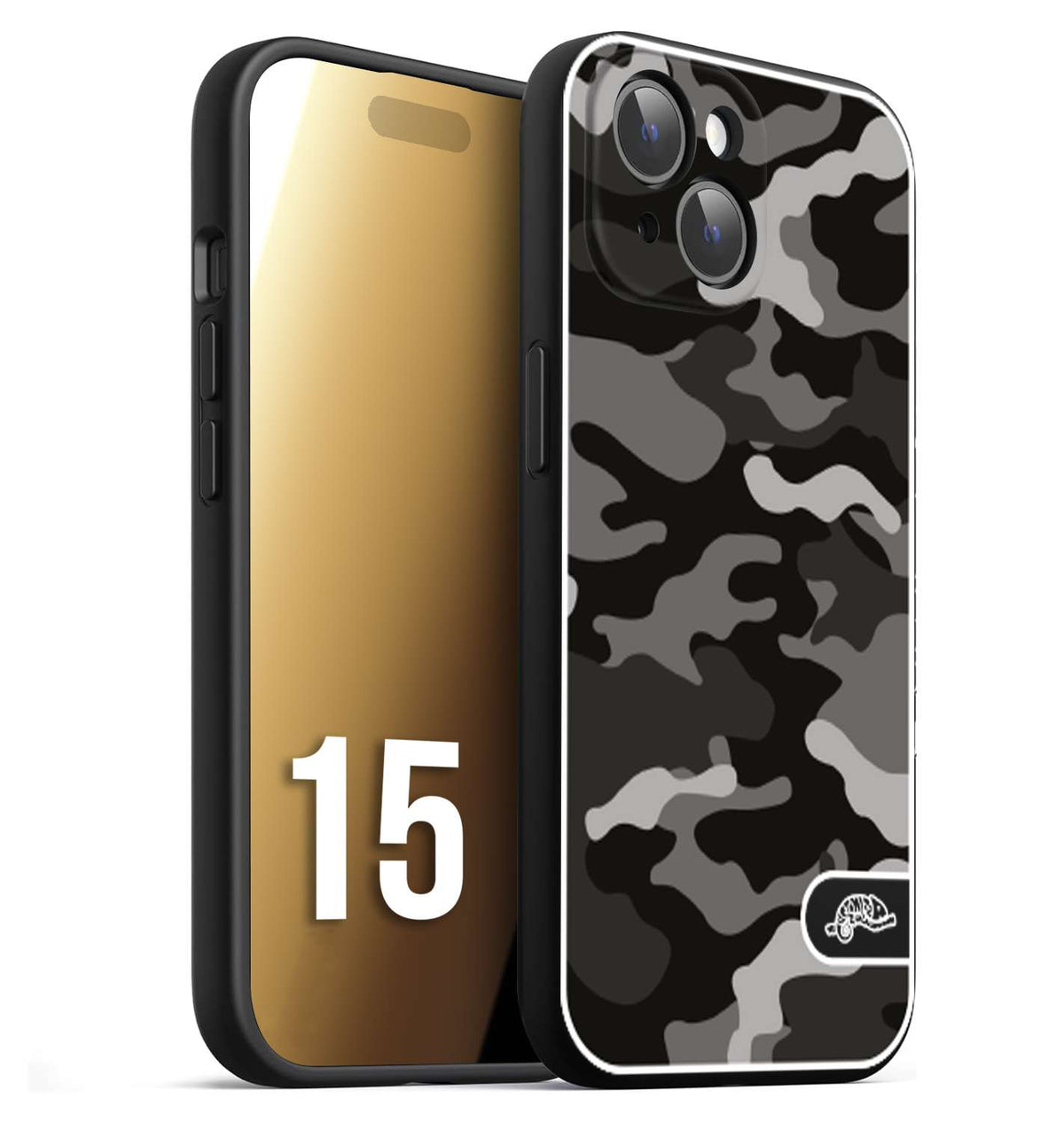 CUSTOMIZZA - Custodia cover nera morbida in tpu compatibile per iPhone 15 camouflage mimetico militare nero black grigio