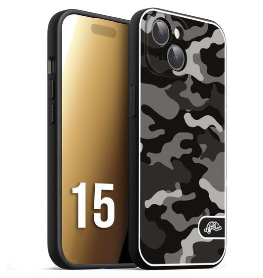 CUSTOMIZZA - Custodia cover nera morbida in tpu compatibile per iPhone 15 camouflage mimetico militare nero black grigio