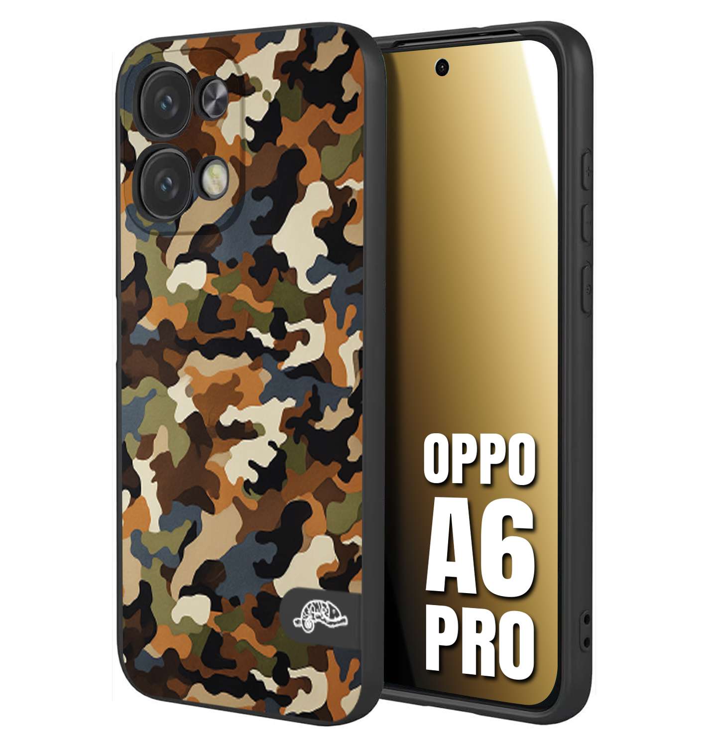 CUSTOMIZZA - Custodia cover nera morbida in tpu compatibile per Oppo A6 PRO camouflage mimetico militare moderno blu marrone beige