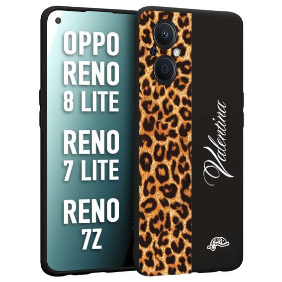 CUSTOMIZZA - Custodia cover nera morbida in tpu compatibile per Oppo Reno 7 Lite - 8 Lite - 7Z custom nome scritta leopardato maculato donna marrone leopard