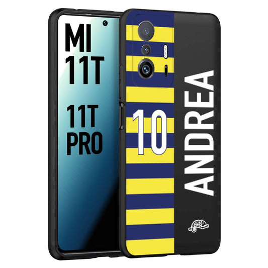 CUSTOMIZZA - Custodia cover nera morbida in tpu compatibile per Xiaomi Mi 11T - Mi 11T PRO personalizzata calcio football nome e numero calciatori giallo blu