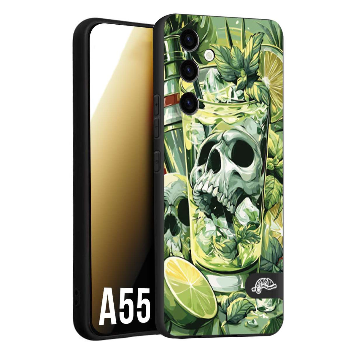 CUSTOMIZZA - Custodia cover nera morbida in tpu compatibile per Samsung A55 5G Mojito cocktail teschio illustrazione drink lime menta ghiacci tropicale street art