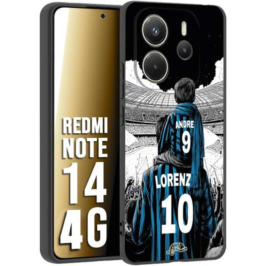 CUSTOMIZZA - Custodia cover nera morbida in tpu compatibile per Xiaomi Redmi Note 14 4G personalizzata calcio football padre e figlio calciatori nerazzurra