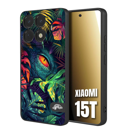 CUSTOMIZZA - Custodia cover nera morbida in tpu compatibile per Xiaomi 15T animali color giungla tropicale occhio di coccodrillo alligatore disegnato