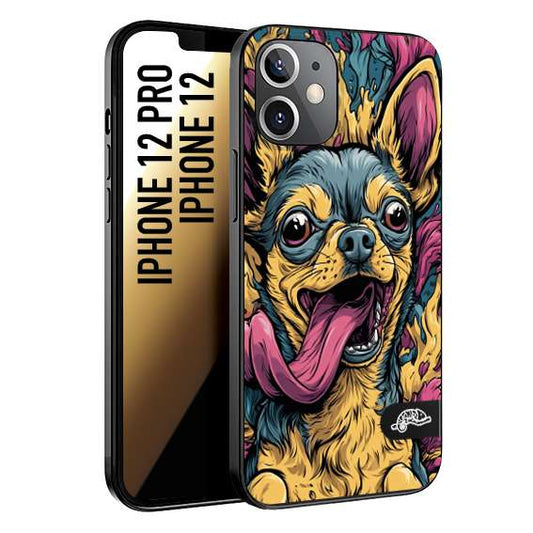 CUSTOMIZZA - Custodia cover nera morbida in tpu compatibile per iPhone 12 - 12 PRO Chihuahua illustrazione cane pop art cane street art cartone animato