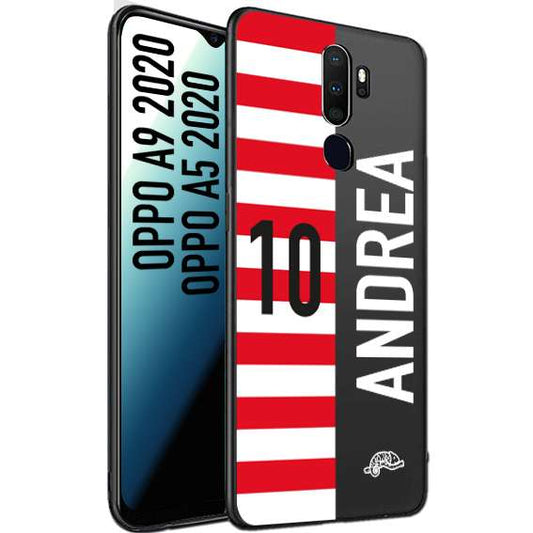 CUSTOMIZZA - Custodia cover nera morbida in tpu compatibile per Oppo A9 2020 - A5 2020 personalizzata calcio football nome e numero calciatori bianco rossa